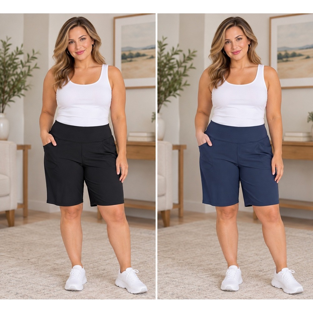 Halara Bermuda Shorts Womens Large Black Blue Athletic Stretch 2 Pack Pockets